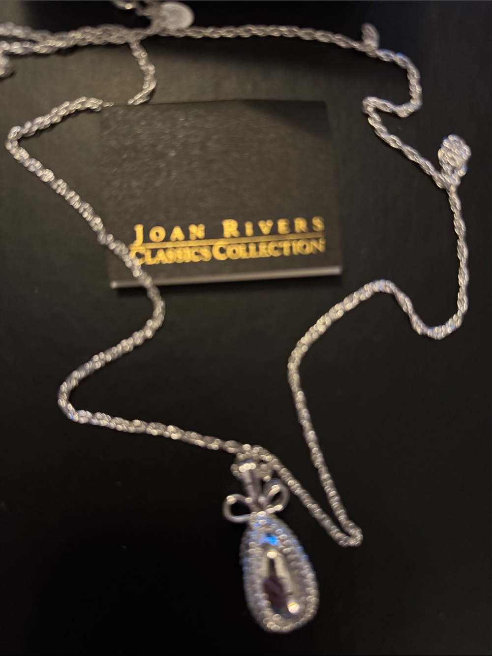 Joan Rivers Silver-Tone Teardrop Pendant Necklace with Purple Stone